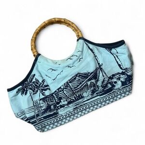 Disney Mickey Mouse Beach Resort Novelty Bamboo Handle Tote‎ Bag